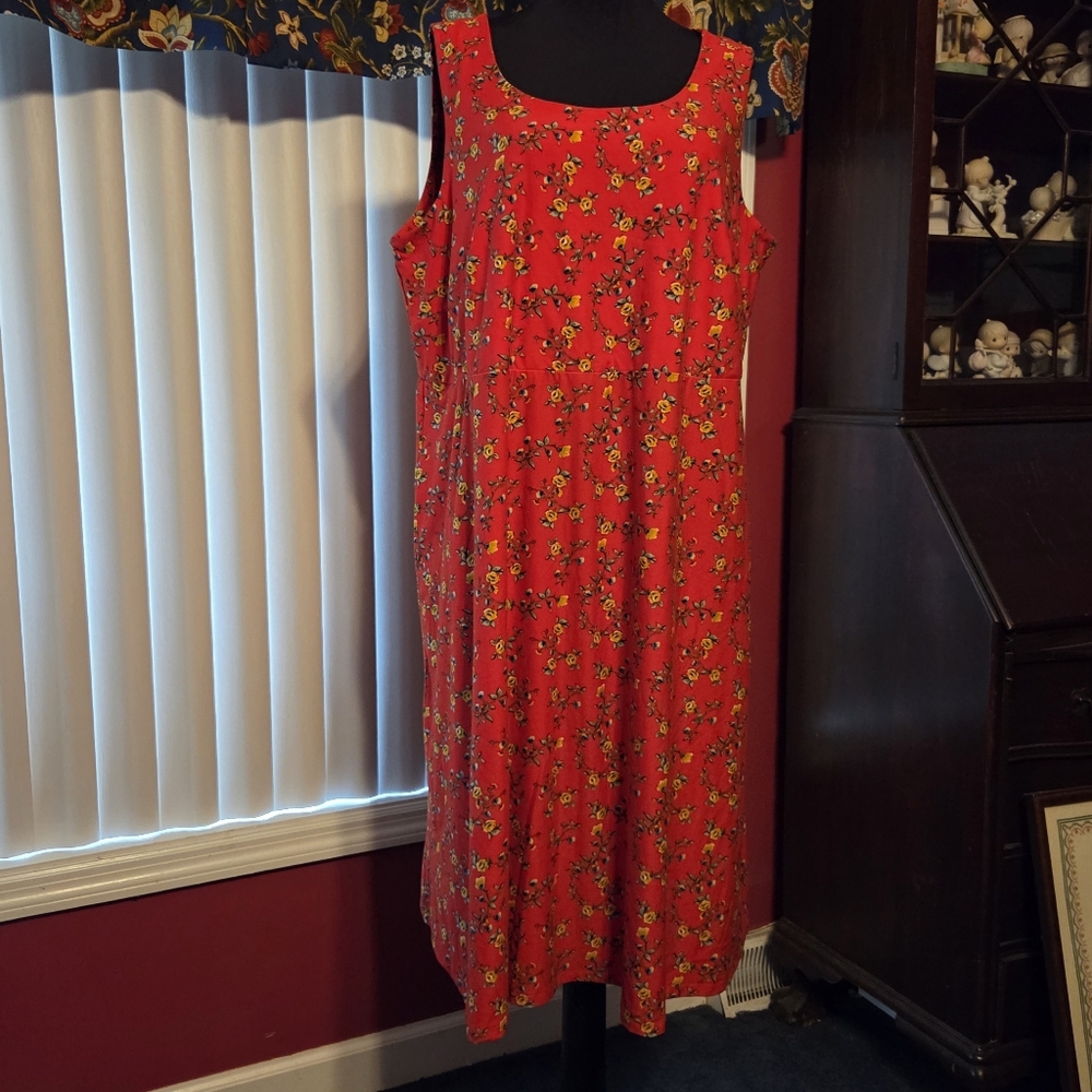 Floral Red/Orange Sleeveless Dress 2X